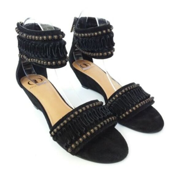 Kelsi Dagger Sandals Women Size 7.5M Black Leather Bowen Ankle Strap Wedge - Picture 6 of 15